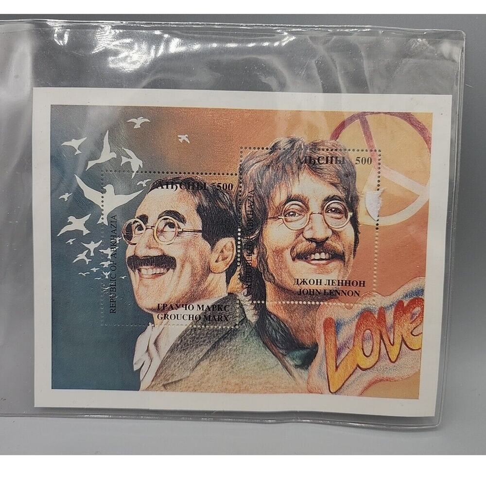 JOHN LENNON & GROUCHO MARX Postage Stamp Sheet With Certificate of Authenticity